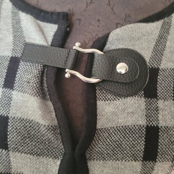 Anne Klein Womens Plaid Open Front Cardigan Coat Buckle Closure Gray/Red M - Picture 5 of 5